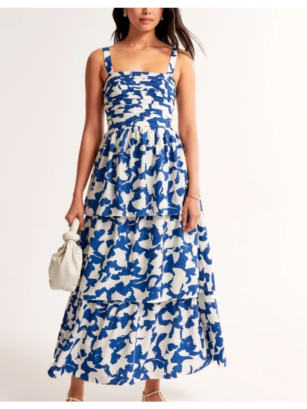 Abercrombie Emerson Tiered Maxi Dress in Blue Pattern Size Small